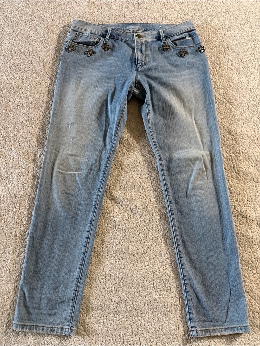 LOFT Light Wash Embellished Skinny Jeans 6